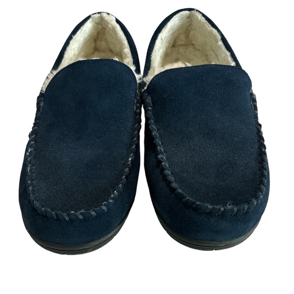 Lands' End Blue Suede Leather Moc Slippers - Men's 11. Worn 1 XMAS morning :) - Picture 2 of 5